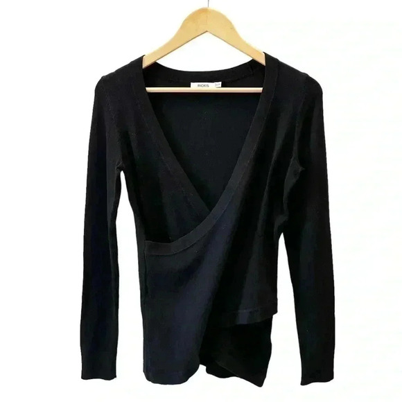 Ricki’s Wrap Front Sweater Deep V Neckline Thin Knit Stretch Fit Black Size XS - Picture 12 of 15